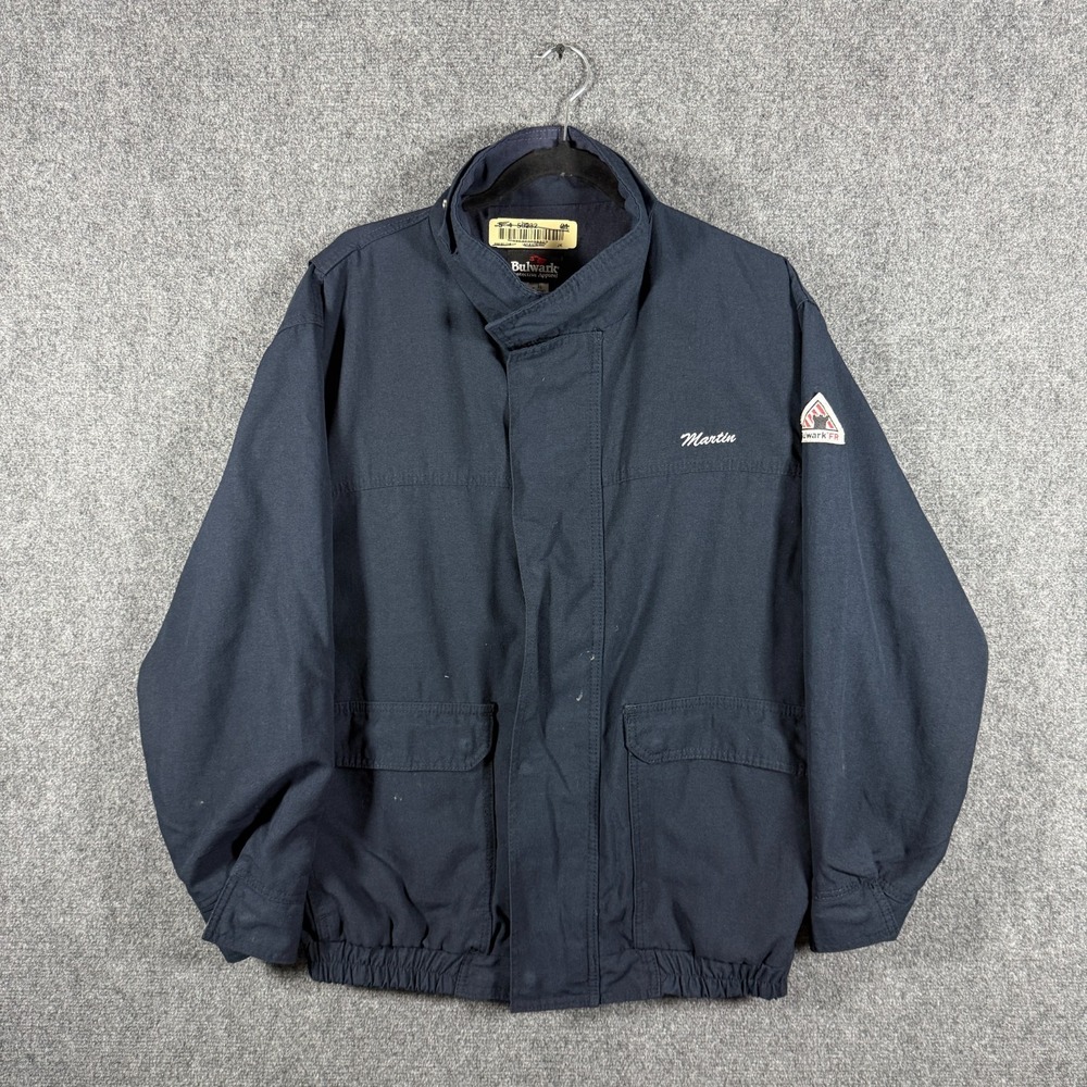 Bulwark Flame Resistant Navy Blue Nomex Bomber Jacket Mens Size Large #2008